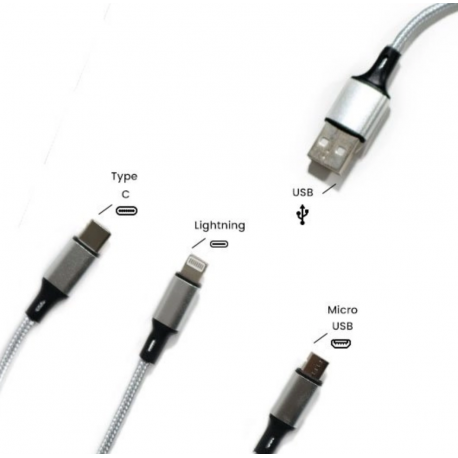 Cable USB 3 en 1 - Type C / Micro Usb / Lightning 125 cm 2.8A