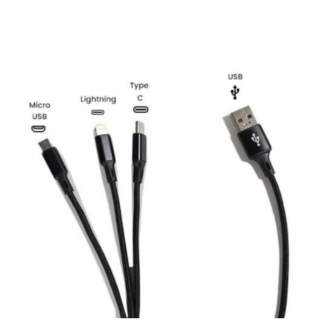 Cable USB 3 en 1 - Type C / Micro Usb / Lightning 125 cm 2.8A