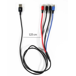 Cable USB 4 en 1 - 2 Lightning / 1 Micro Usb / 1 Type C 125cm 2.8A