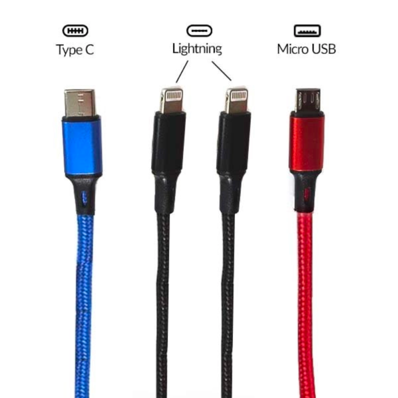 Cable USB 4 en 1 - 2 Lightning / 1 Micro Usb / 1 Type C 125cm 2.8A