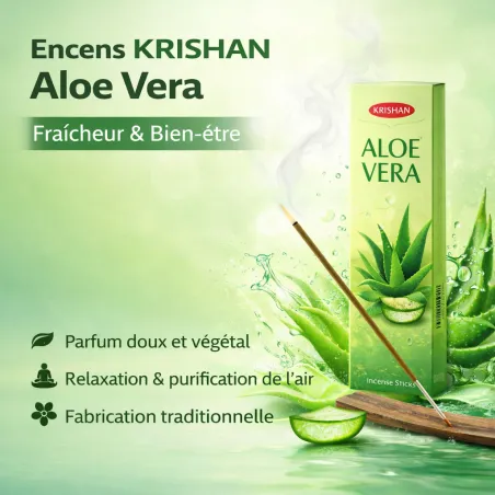 Encens Krishan Aloe Vera 8g – Bâtonnets Naturels | Inde