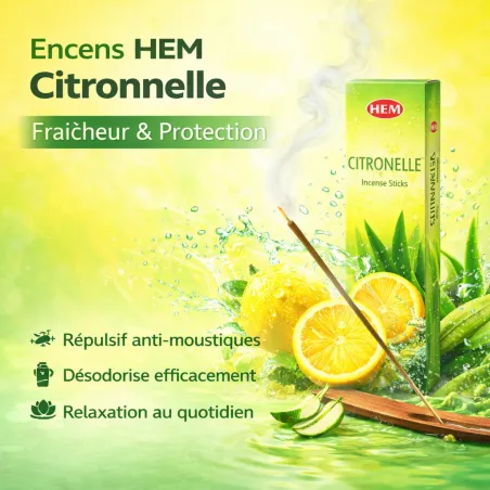 Encens HEM Citronnelle 20g – Bâtonnets Naturels | Inde